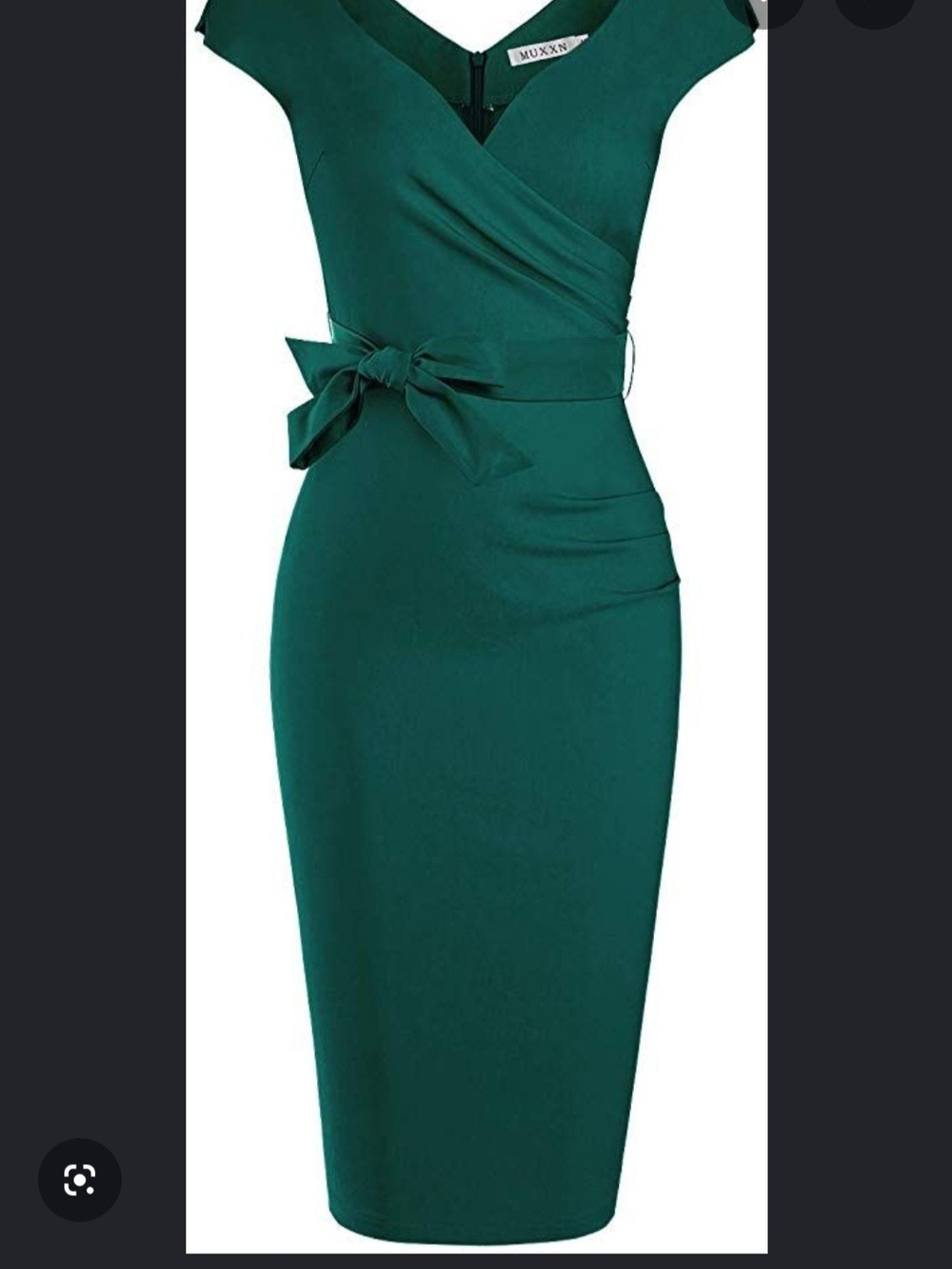 Emerald Green Wrap-Front Midi Dress with Waist Tie STRETCHY